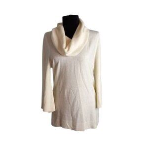 Luxe By Mercer Street Studio Size L Ivory 3/4 Sleeve Cowl Neck Sweater Acrylic